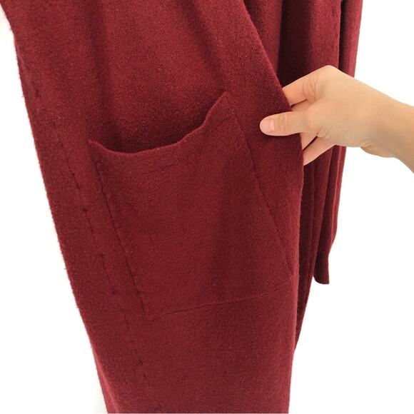 MOUSSY Open Front Knit Wool Duster Cardigan Maroon Red OS - Picture 3 of 10